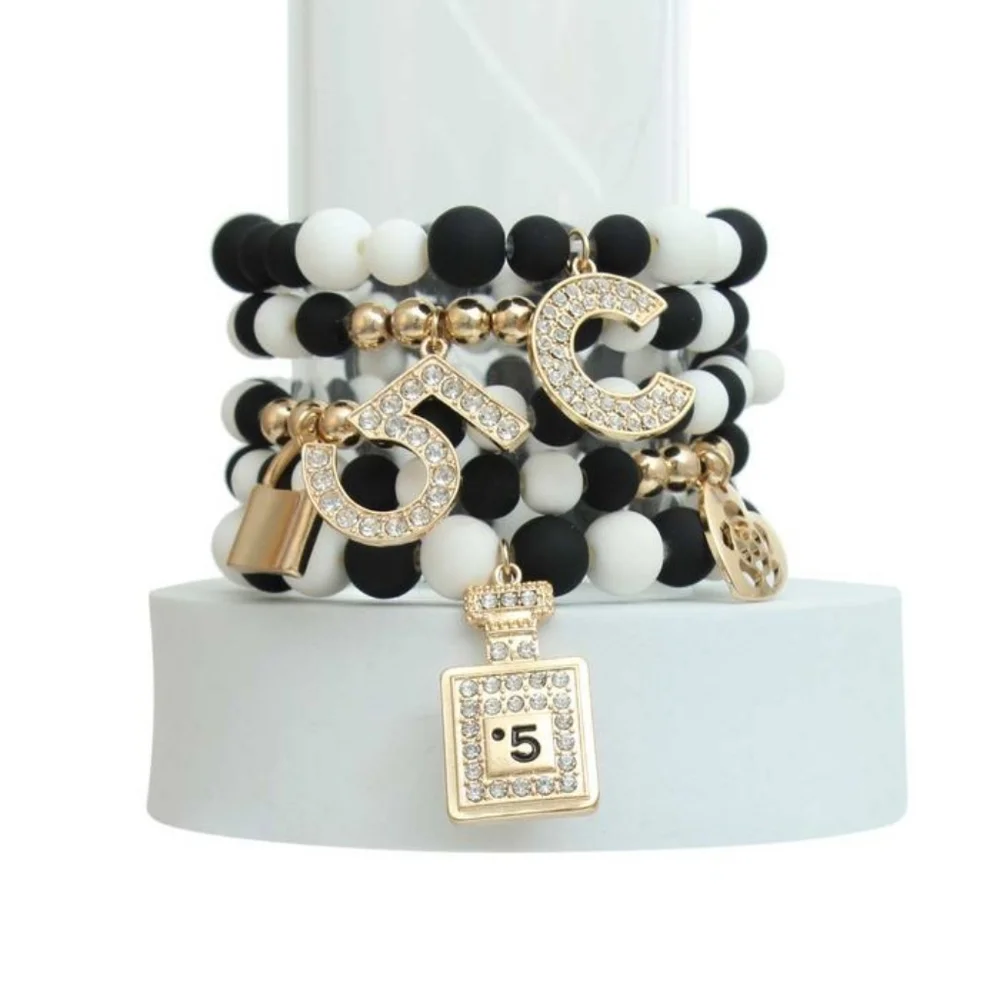FOUR LEFT Matte Black and White Boutique Charm Bracelets - Picture 2 of 2